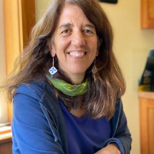 Sue DeBari's profile photo in a blue blouse and green scarf